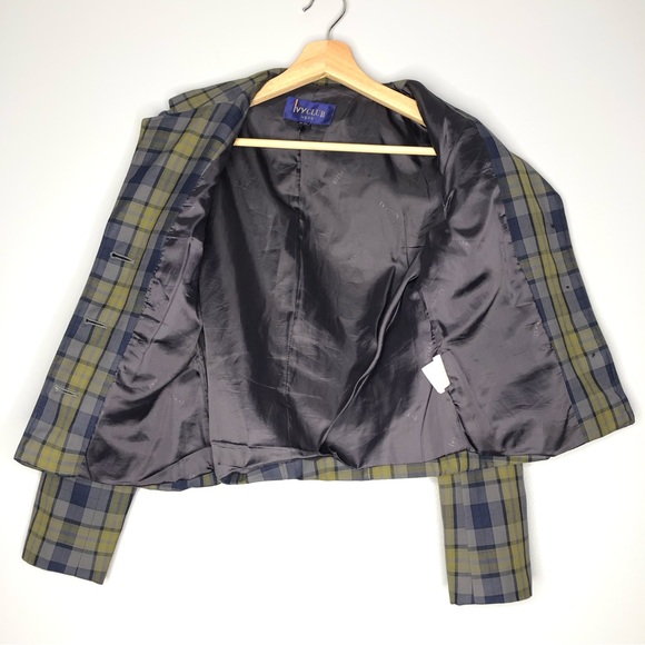 Y2K IVYCLUB Women Plaid Blazer Jacket S/XS Office Career Blazer Short preppy - Picture 6 of 8